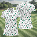 Stick Figure Golf Pose St Patrick's Day Shamrock White Golf Shirt, Women's Golf Tops, Ladies Golf Polos