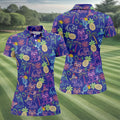Neon Tropical Raccoon Cocktail Pattern Hawaiian Golf Shirt, Women's Golf Tops, Ladies Golf Shirts