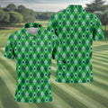 Lucky Four Leaf Clover Golf Ball Pattern Argyle Pattern St Patrick's Day Golf Shirt, Polo Shirts For Men