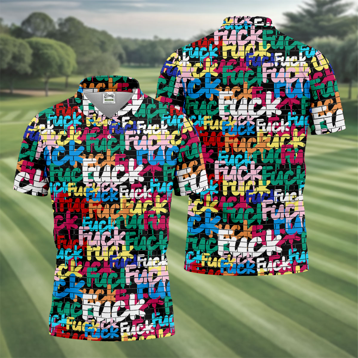 Bold Colorful Fuck Graffiti Typography Golf Shirt, Men's Golf Shirt, Golf Apparel For Men