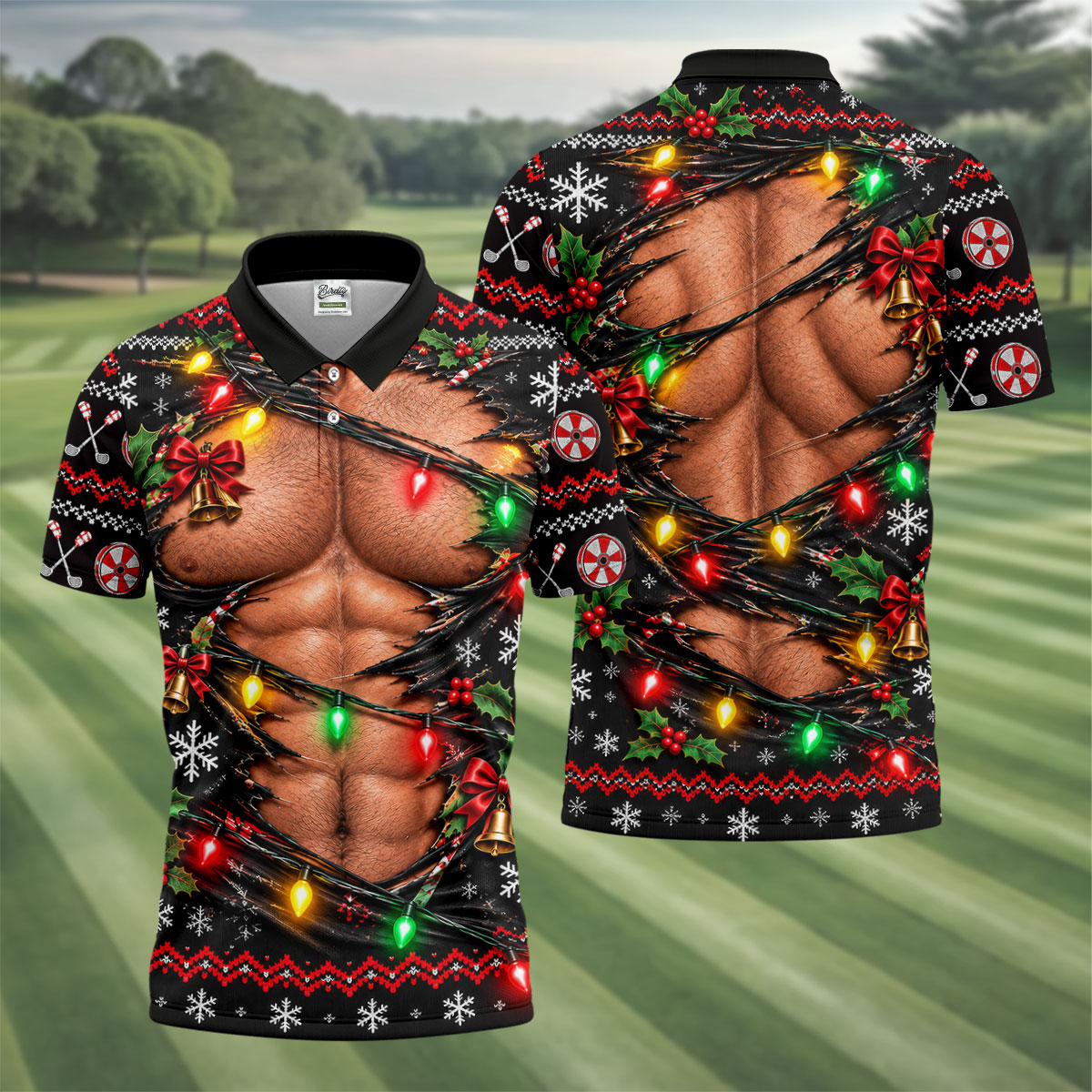 Christmas Ripped Muscle Polo Shirt, Christmas Golf Shirt For Men, Mens Golf Apparel