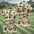 Vintage Hawaiian Pin Up Shark Tattoo Golf Shirt, Ladies Golf Shirts, Women’s Golf Apparel