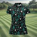 Skull Potion Halloween Pattern Polo Shirt, Golf Tops For Women, Womens Golf Apparel