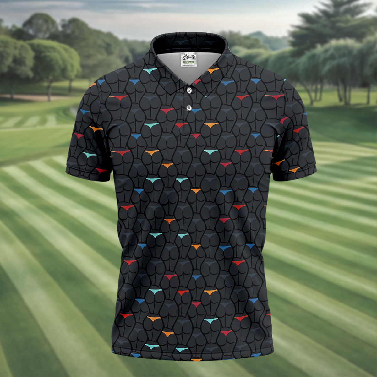 Funny Colorful Panty Butt Pattern Golf Polo Shirt, Printed Golf Shirts, Men's Golf Shirt