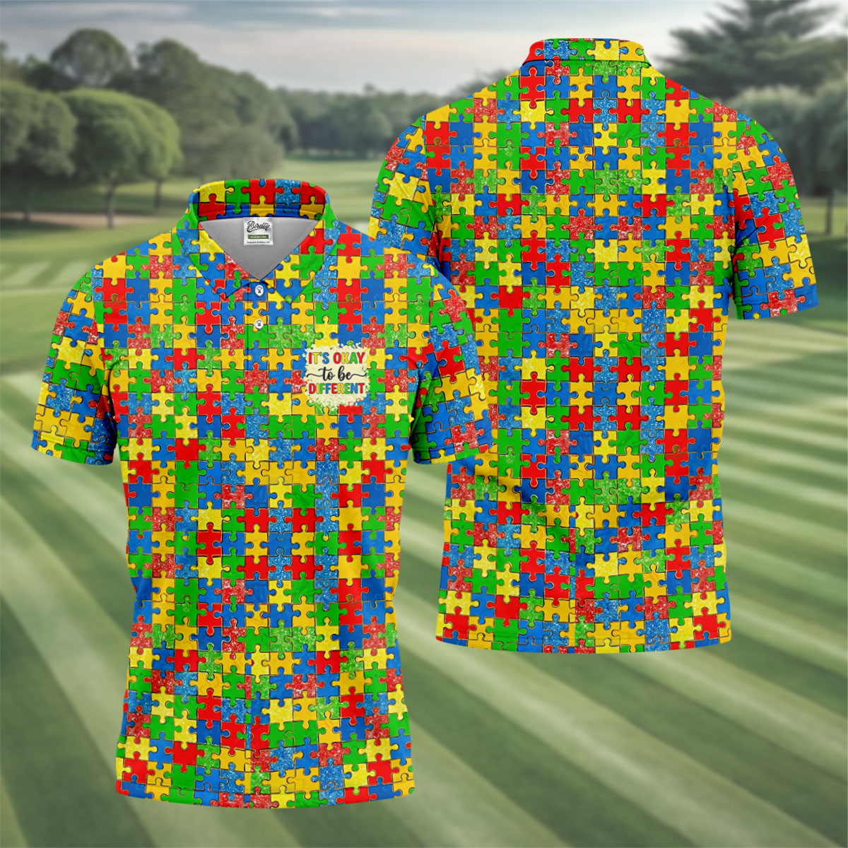 It's Okay To Be Different Colorful Puzzle Pattern Autism Awareness Men's Golf Shirt, Polo Shirts For Men