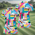 Memphis Pattern Golf Shirt, Retro 80s Geometric Color Block Design, Golf Shirt For Women