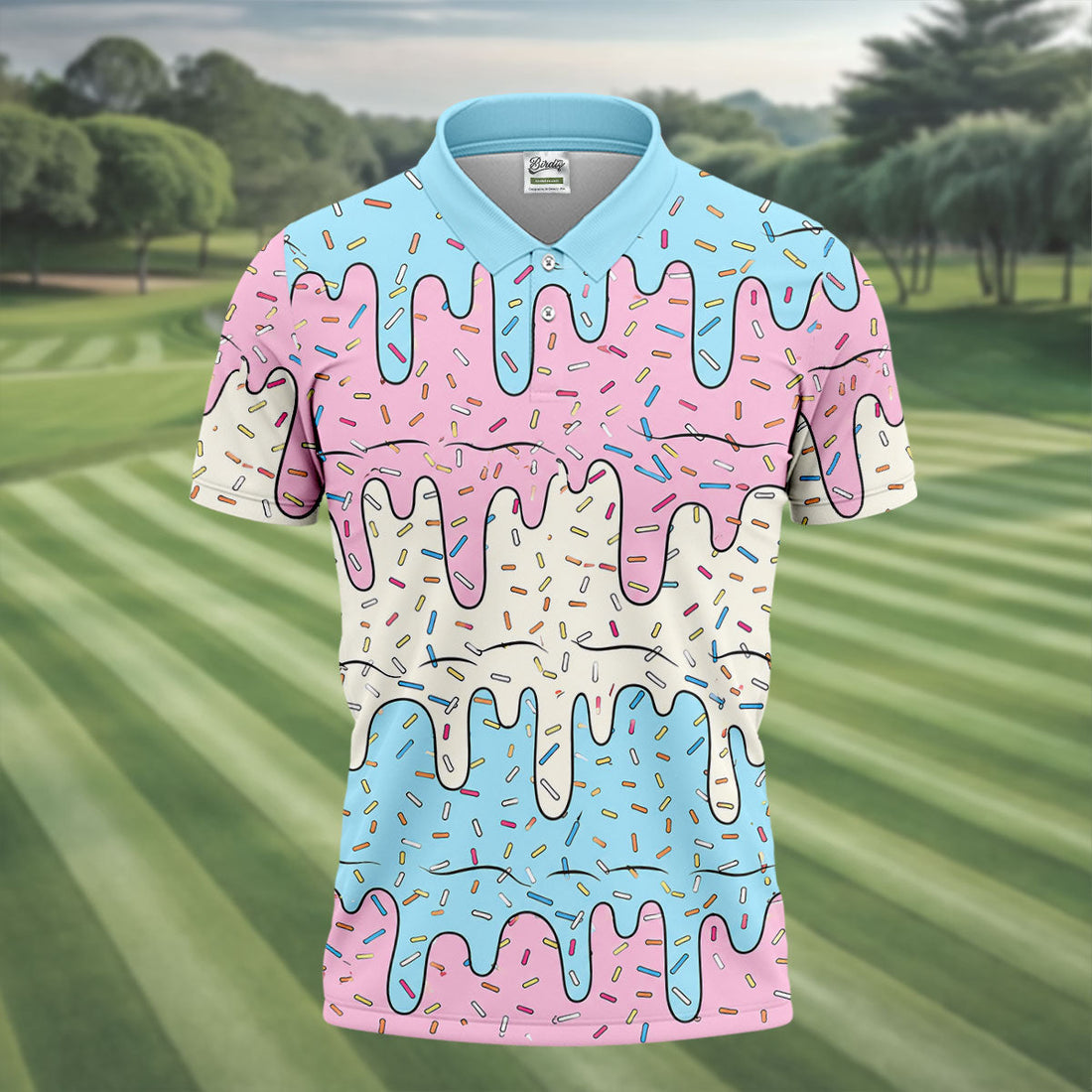 Ice Cream Drip Hawaiian Golf Shirt, Summer Sweets Men's Golf Shirt, Polo Shirts For Men