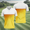 Cold Beer Print Men's Golf Polo Shirt, Beer Glass Pattern Design, Golf Shirts For Men