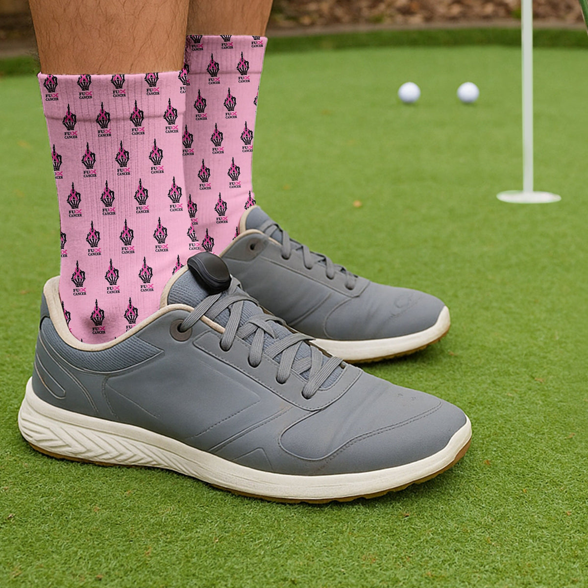 Breast Cancer Funny Skeleton Pink Golf Socks, Christmas Golf Gift, Golfing Apparel