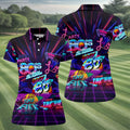 80s Retro Party Golf Shirt, Neon Synthwave Sunset Pattern, Golf Shirt For Women