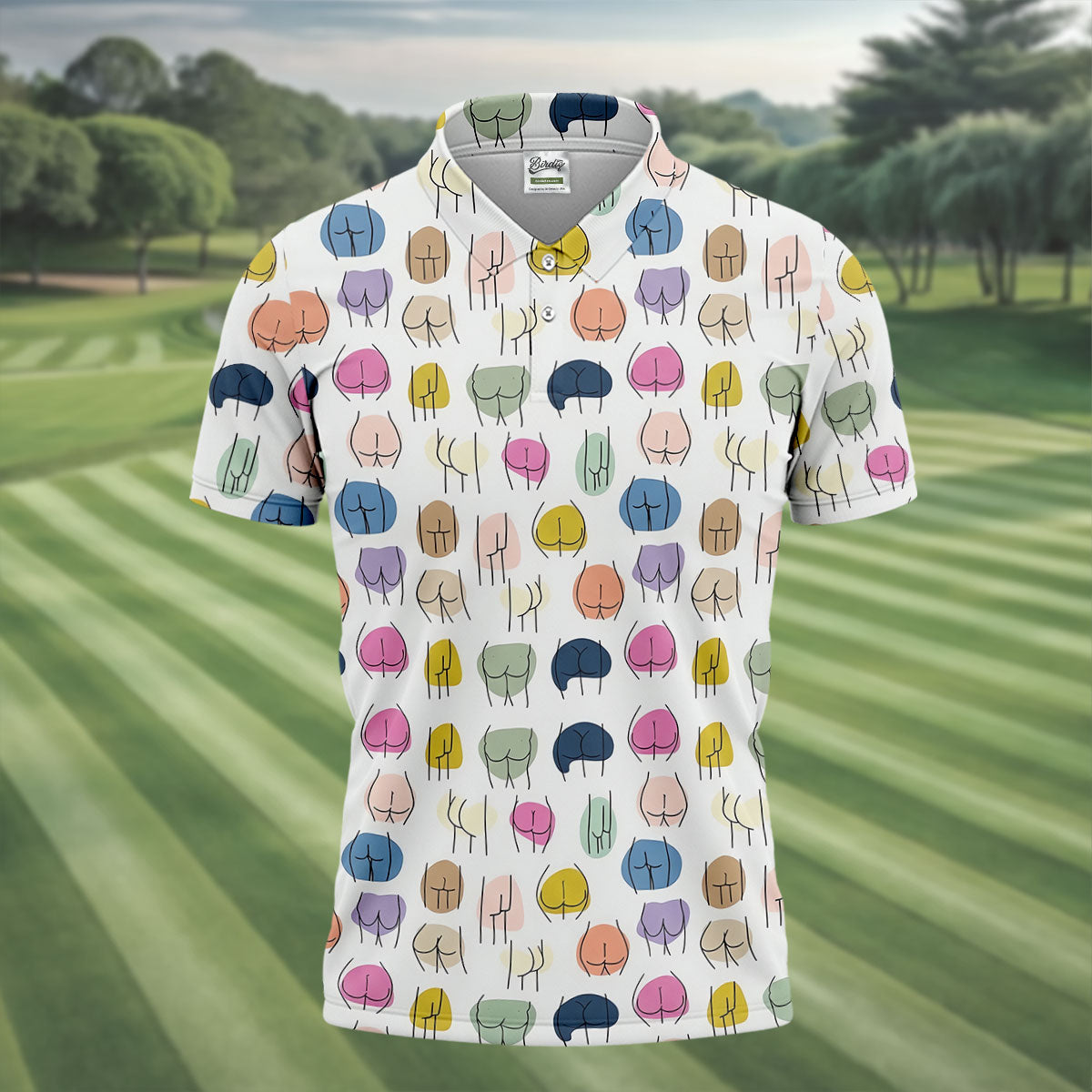 Funny Colorful Butt Pattern Golf Polo Shirt, Golf Shirts For Men, Mens Golf Apparel