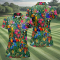 Tropical Colorful Parrots Rainforest Bird Print Golf Polo, Hawaiian Golf Shirt, Women's Golf Apparel