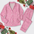 Funny Stick Figure Golfing Long Sleeve Pajama Set, Breast Cancer Awareness Pink Satin Pajamas