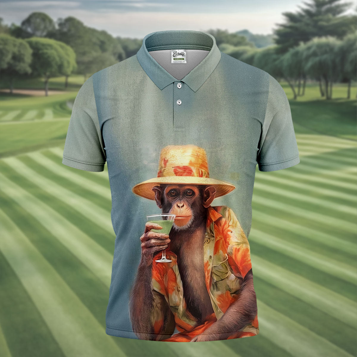 Tropical Monkey Mist Blue Hawaiian Golf Shirt, Men's Golf Shirt, Polo Shirts For Men