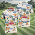 Tropical Shiba Inu Beach Pattern Hawaiian Golf Polo, Golf Tops For Men, Golfing Apparel