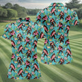 Aqua Blue Bigfoot Beach Party Hawaiian Golf Shirt, Women's Golf Tops, Ladies Golf Shirts