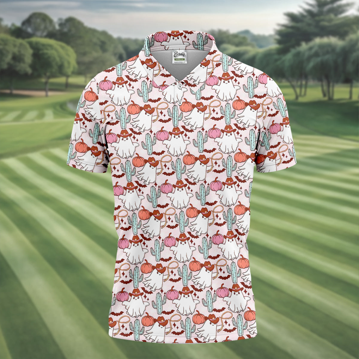 Cowboy Ghost Howdy Halloween Fun Golf Shirts For Men, Polo Shirts For Men, Golfing Apparel