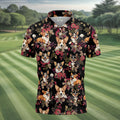 Cute Corgi Floral Hawaiian Pattern Polo Shirt, Mens Golf Polo, Funny Golf Shirt