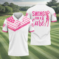 Swing For A Cure Pink Flag Breast Cancer Polo Shirt, Men's Golf Shirt, Printed Golf Shirts