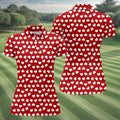 White And Red Heart Pattern Women's Golf Tops, Valentine Golf Gift, Ladies Golf Polos, Golf Gift For Ladies