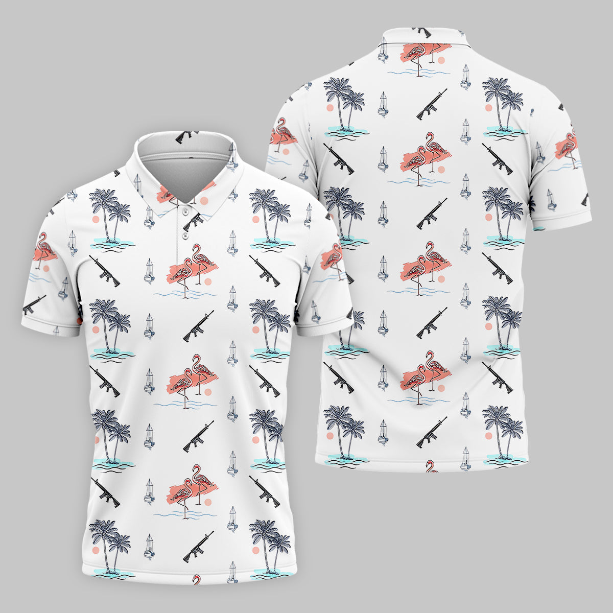 Flamingo Golf Polo Shirt, Mens Golf Gift, Funny Golf Shirt, Tropical Shirt