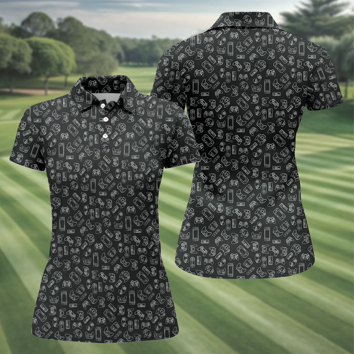 Video Game Controller Seamless Pattern Hawaiian Golf Shirt, Women's Golf Tops, Ladies Golf Shirts