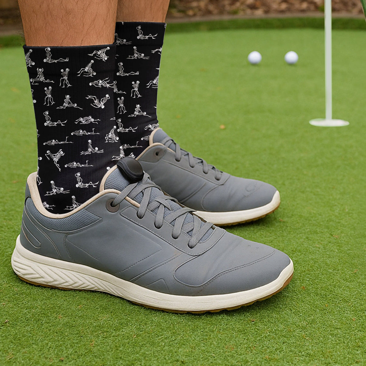 Funny Skeleton Black Men Golf Socks, Best Socks For Men, Fun Socks, Christmas Golf Gift