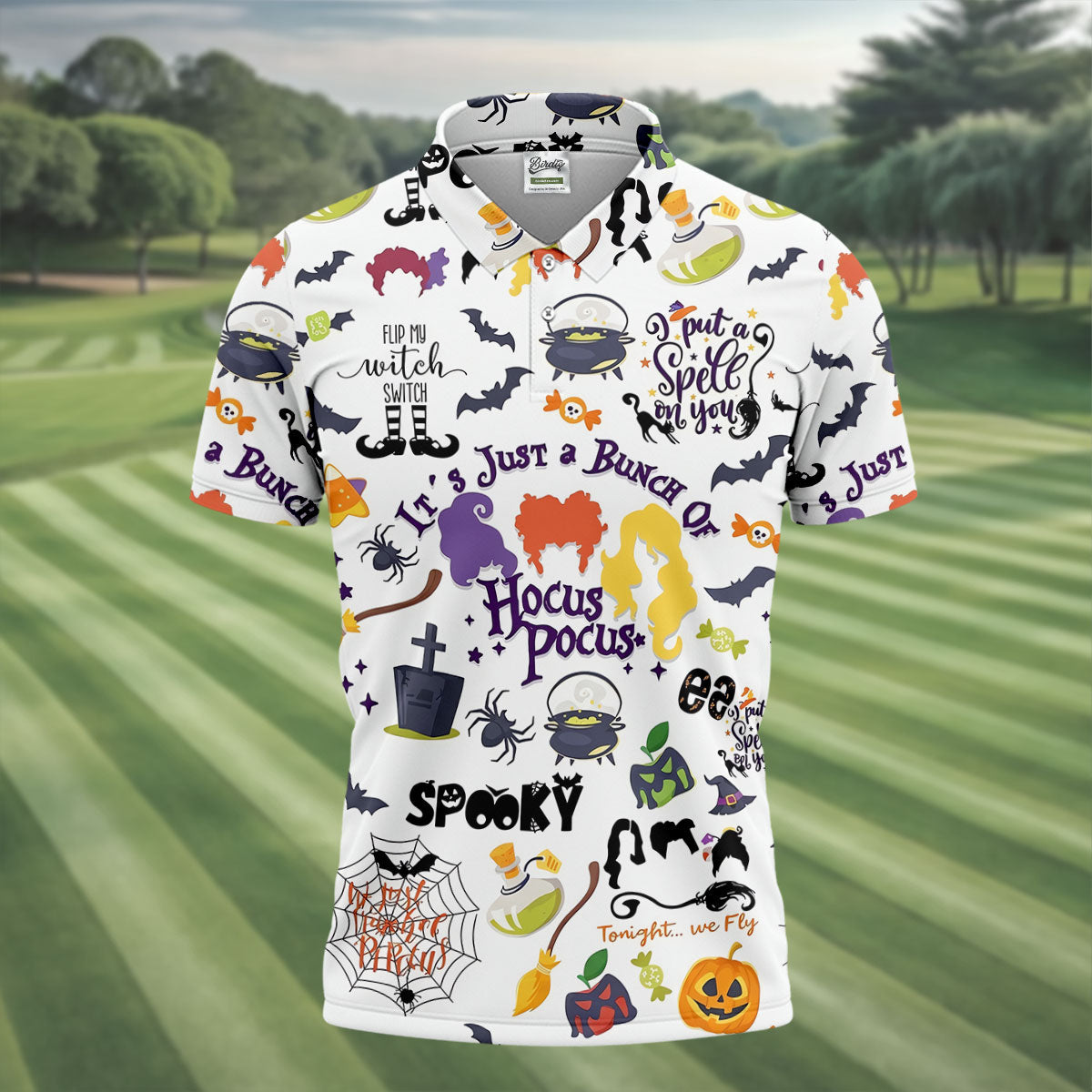 Halloween Witch Pattern Golf Polo Shirt, Mens Golf Shirts, Golf Apparel For Men