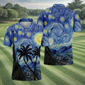 Van Gogh Starry Night Tropical Palm Tree Golf Shirt, Mens Golf Polo, Printed Golf Shirts
