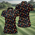 Guitar Pattern Hawaiian Golf Shirt, Music Lover Women's Golf Tops, Ladies Golf Shirts