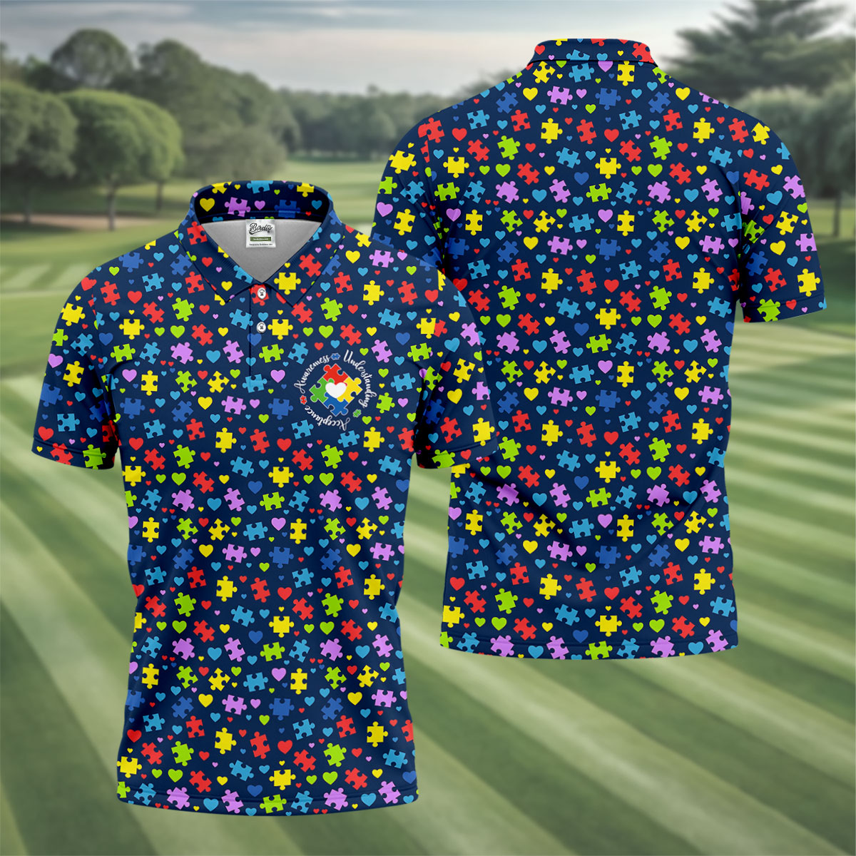 Awareness Understanding Acceptance Autism Puzzle Navy Men's Polo Shirt, Autism Awareness Shirt, Golf Shirts For Men