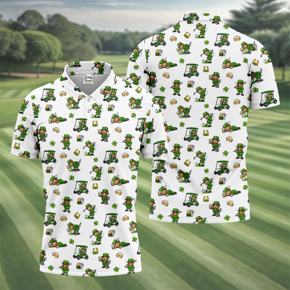 St Patrick's Day Leprechaun Golf And Beer Golf Pose Shamrock Golf Shirt, Golf Shirts For Men