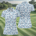 Blue Rose Floral Heart Pattern Golf Shirt, Women's Golf Tops, Golf Polo For Women