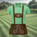 Women's Green Oktoberfest Lederhosen Illusion Sleeveless Golf Polo, Ladies Golf Top, Golf Polo For Women