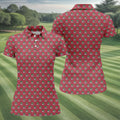 Christmas Golf Cart Pattern Red Women's Golf Tops, Christmas Golf Shirt, Polo Shirts For Women