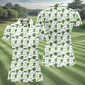Three Leaf Clover Golf And Beer St Patrick's Day White Golf Shirt, Women's Golf Shirts, Ladies Golf Polos
