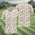 Vintage Bourbon Whiskey Golf Pattern Polo Shirt, Golf Polo Shirts For Men, Mens Golf Apparel