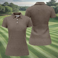 Cream Text Pattern Golf Polo Shirt, Golf Shirts For Women, Women’s Golf Apparel Beige