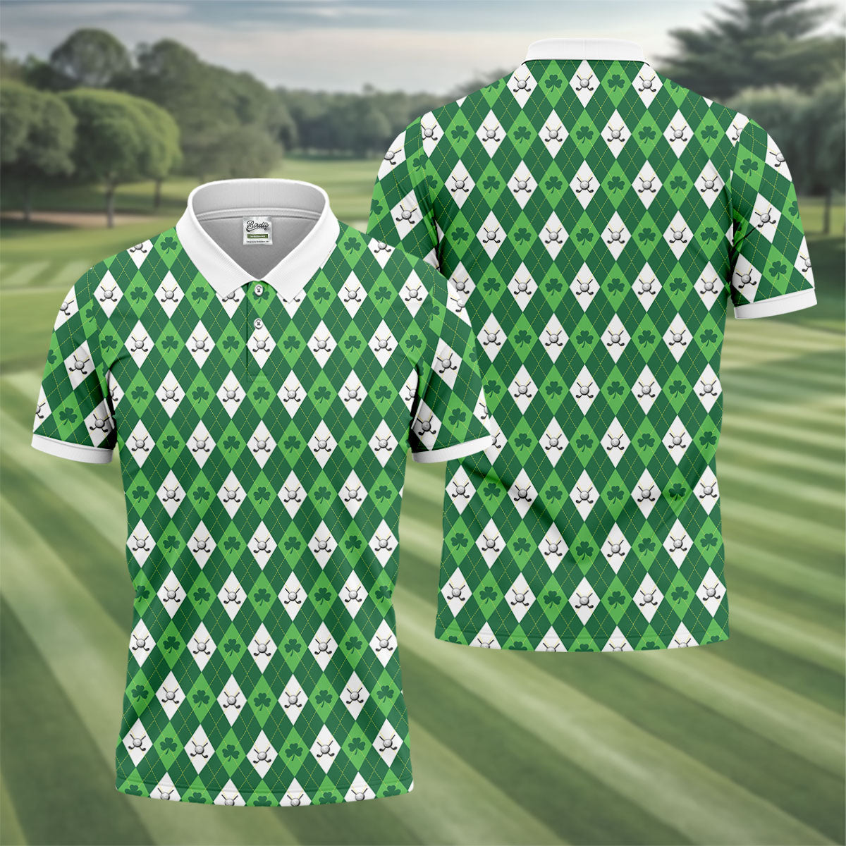 St Patrick's Day Shamrock Argyle Pattern Green And White Argyle Golf Shirt, Polo Shirts For Men, Golf Shirts For Men