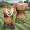 Floral Lei Tropical Theme Party Leopard Print Hawaiian Golf Shirt, Golf Shirt For Women
