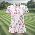 Pink Golf Cart Ribbon Breast Cancer Polo Shirt, Womens Golf Polo, Golf Tops For Women