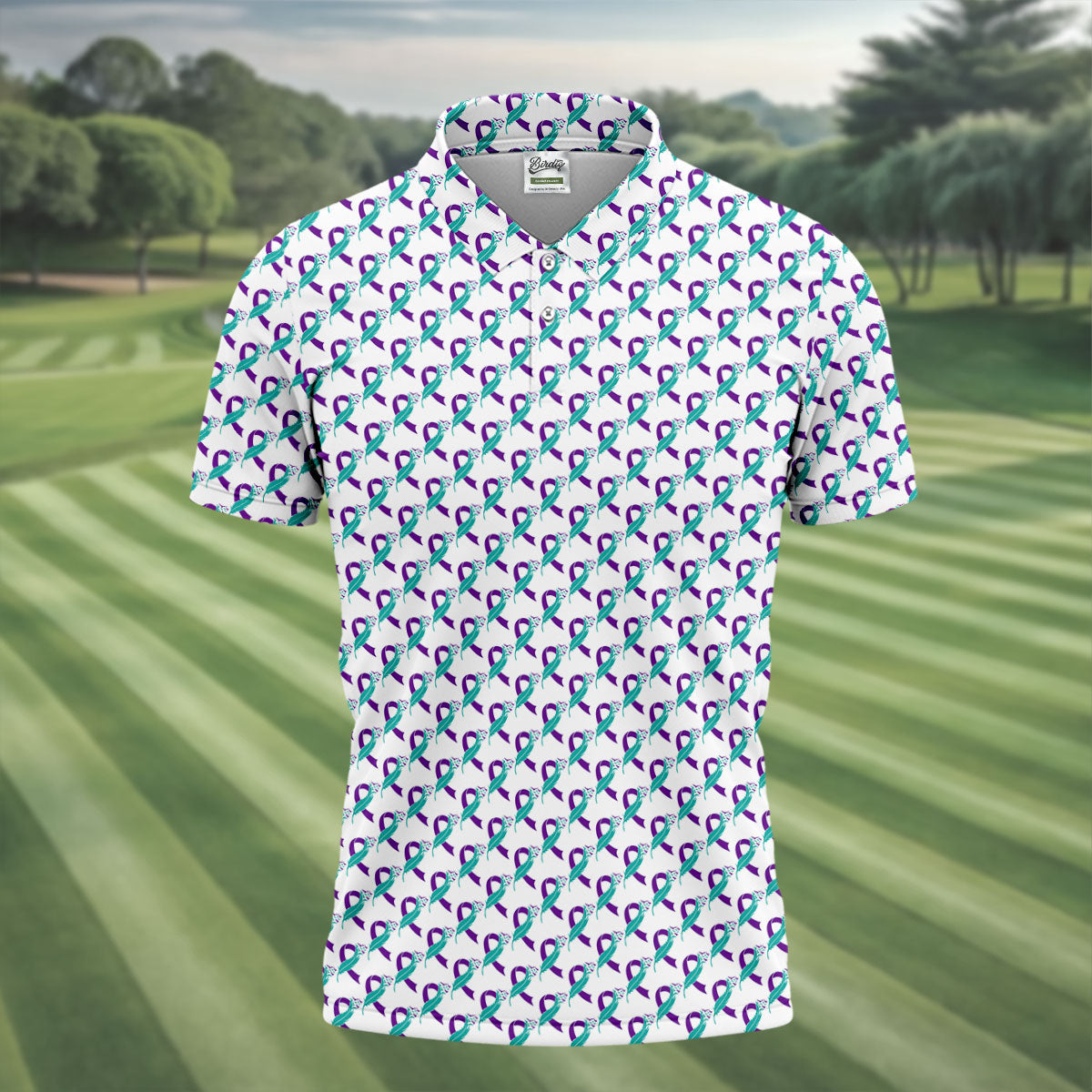 Suicide Awareness Feather Ribbon Pattern Mens Golf Polo, Golf Shirts For Men