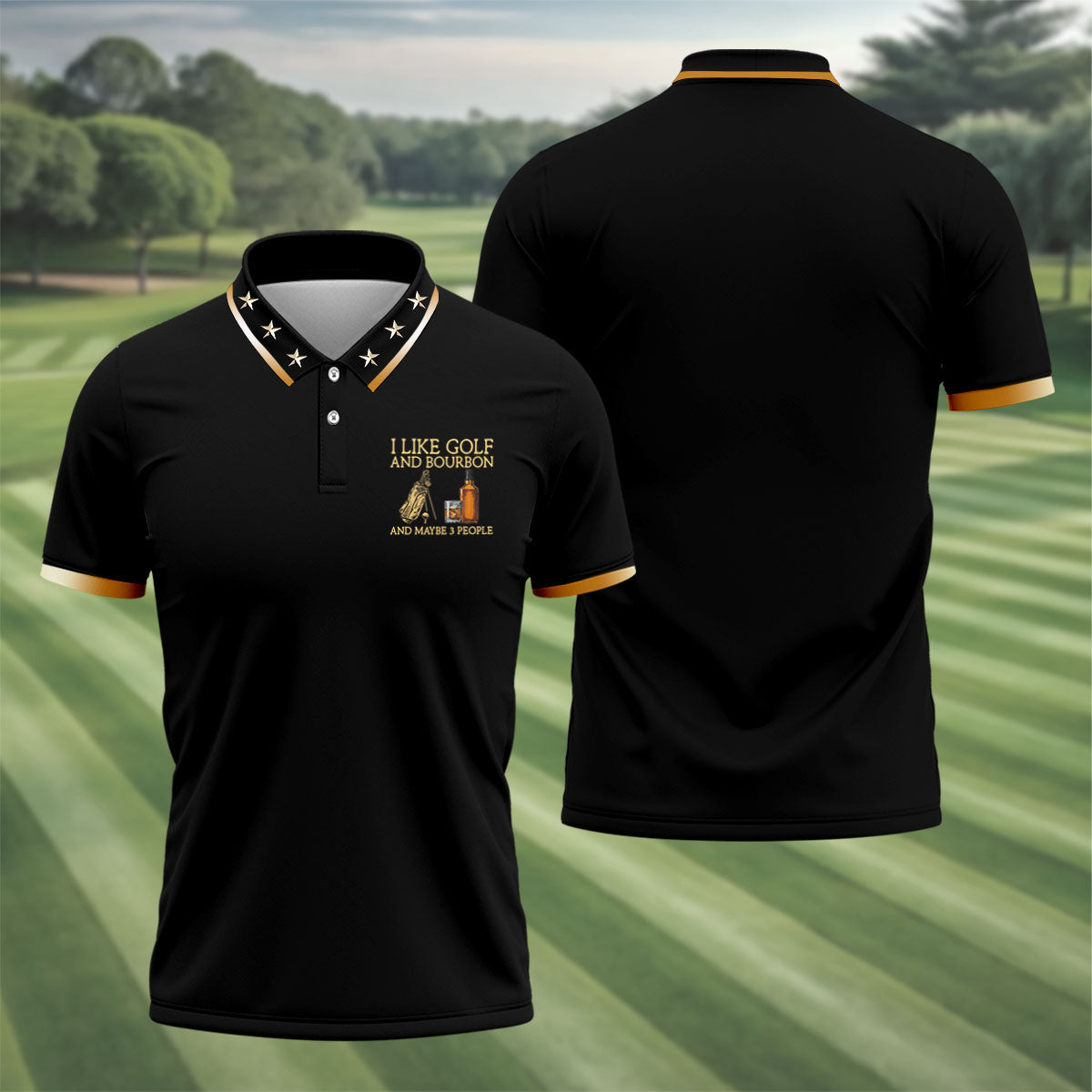 I Like Golf And Bourbon Black Golf Shirt, Golf And Whiskey Golf Shirts For Men, Men's Funny Golf Shirts