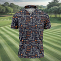 Funny Golf Bourbon Cigar Pattern Polo Shirt, Golf Polo Shirts For Men, Mens Golf Apparel