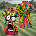 Screaming Face Colorful Retro Hawaiian Golf Shirt, Fun Women's Golf Shirts