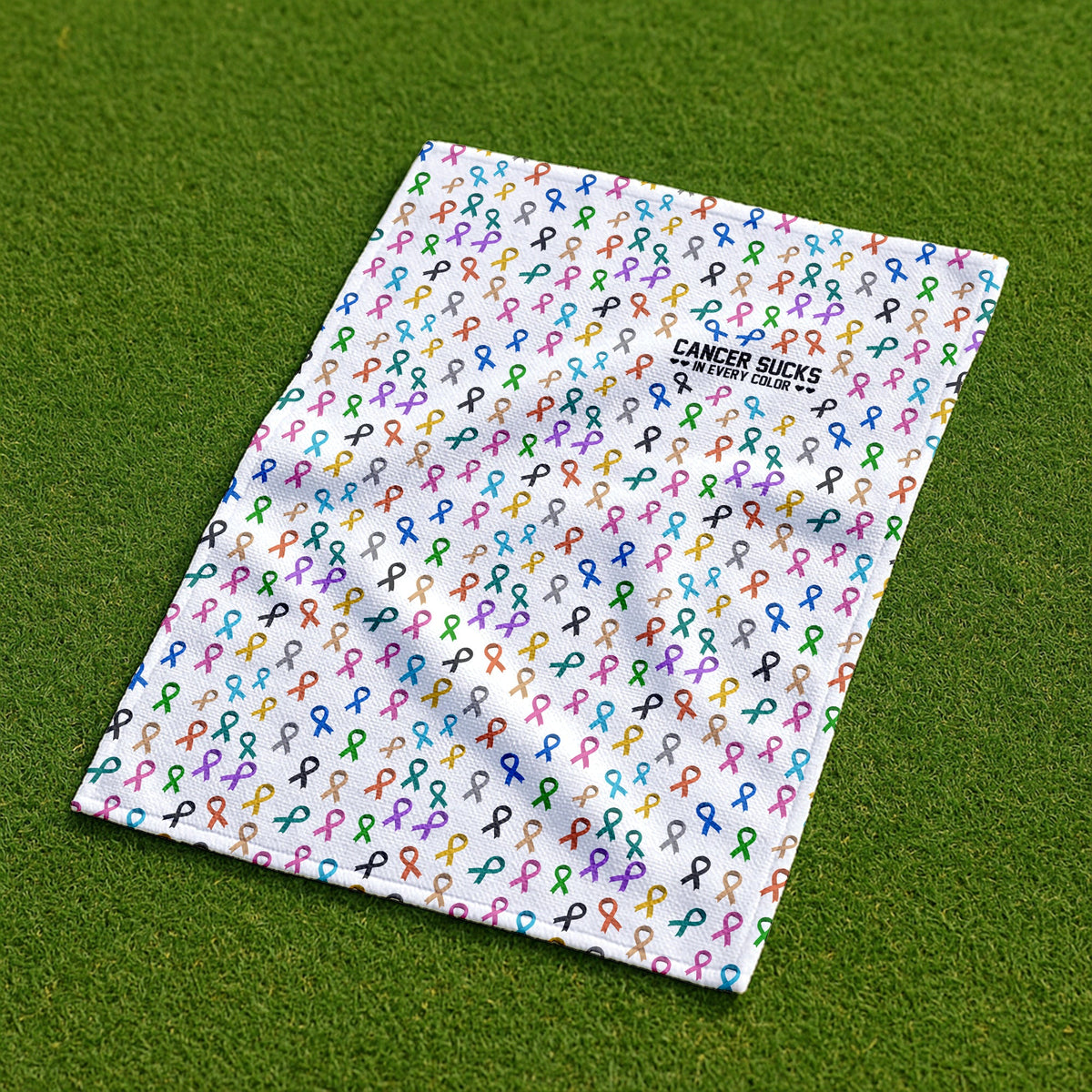Cancer Awareness Ribbons White Golf Towel, Christmas Golf Gift, Golf Accessories