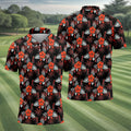Orange Hibiscus Black Hawaiian Golf Shirt, Summer Vibe Golf Shirts For Men
