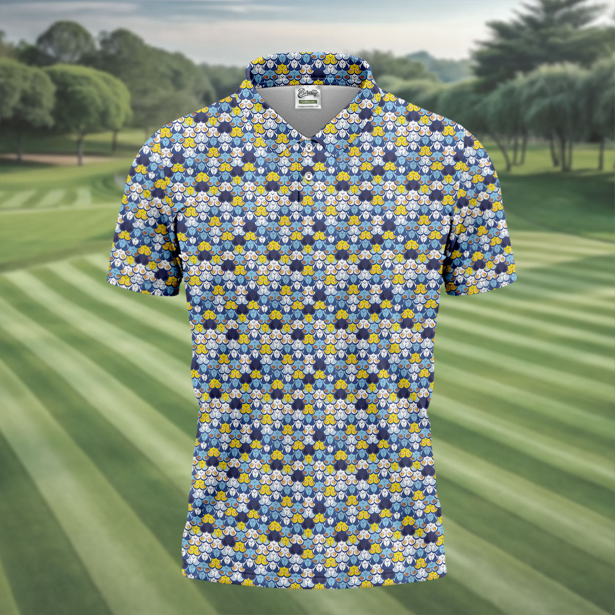 Funny Beer Pretzel Cleavage Pattern Golf Polo Shirt, Mens Golf Polo, Printed Golf Shirts