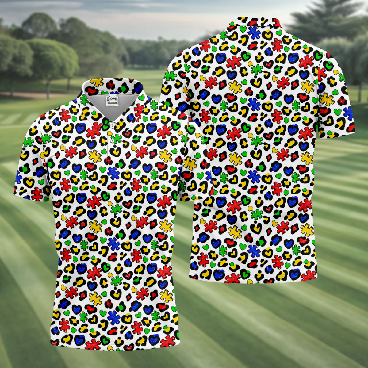 Autism Awareness Color Leopard Pattern White Golf Shirt, Golf Tops For Men, Polo Shirts For Men, Golf Shirts For Men