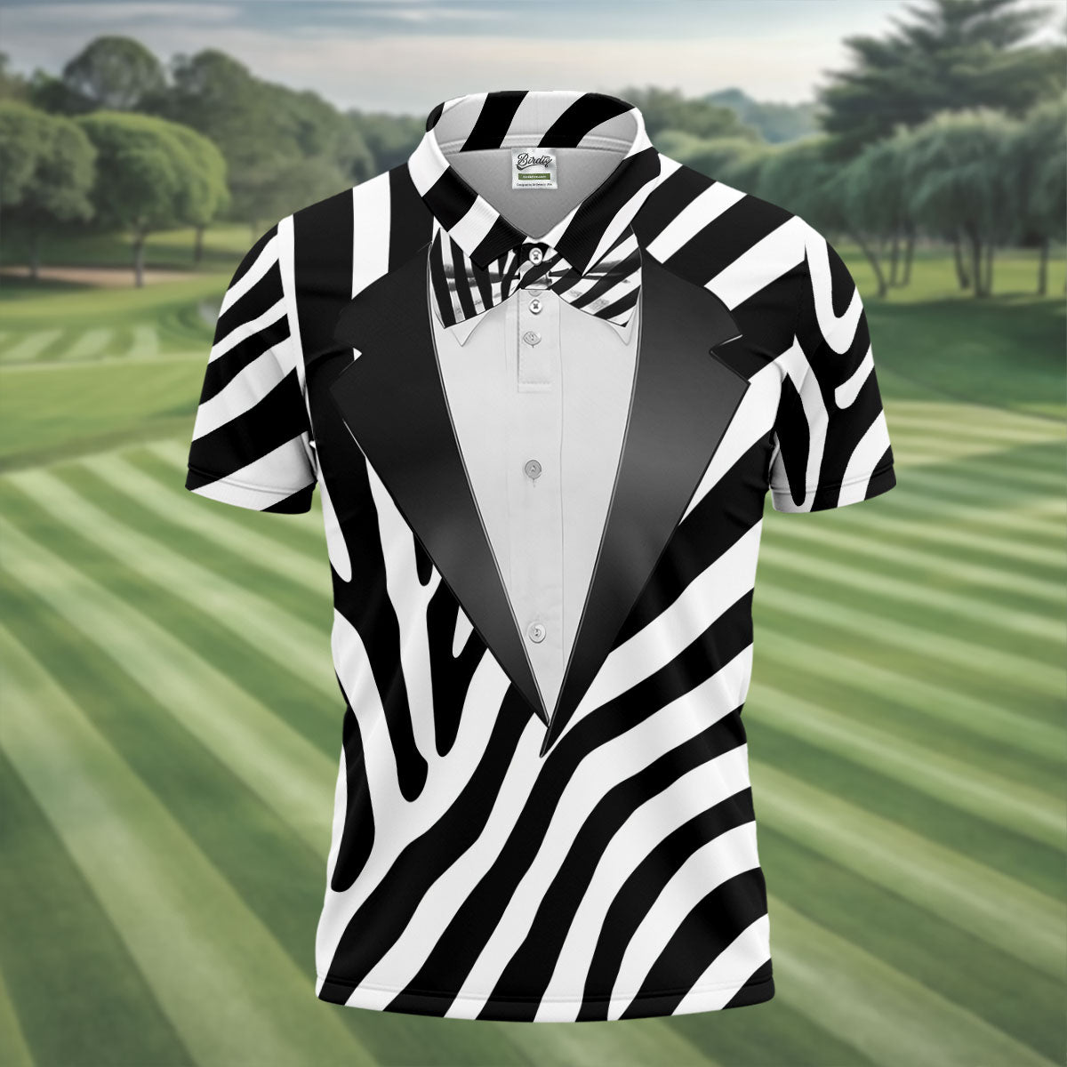 Zebra Pattern Funny Costume Hawaiian Golf Shirt, Polo Shirts For Men, Golf Shirts For Men
